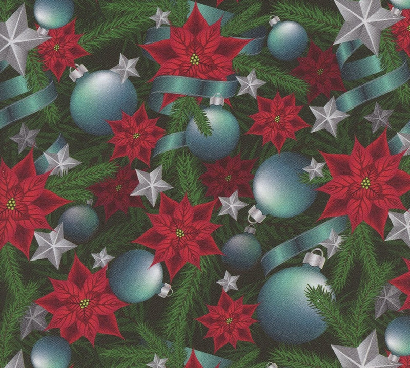 Christmas Poinsettias - Teal