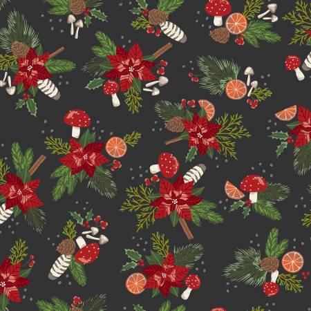 Yuletide Forest - Charcoal Main Floral