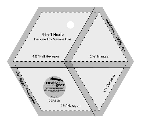 Creative Grids Non-Slip Quilt Ruler 4-in-1 Hexie 4-1/2in