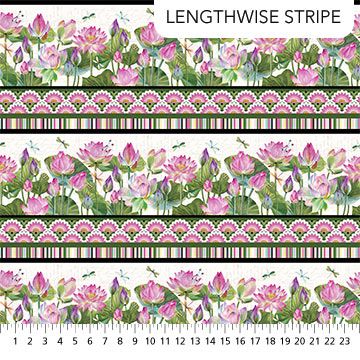 Water Lilies - Cream Multi Border Stripe