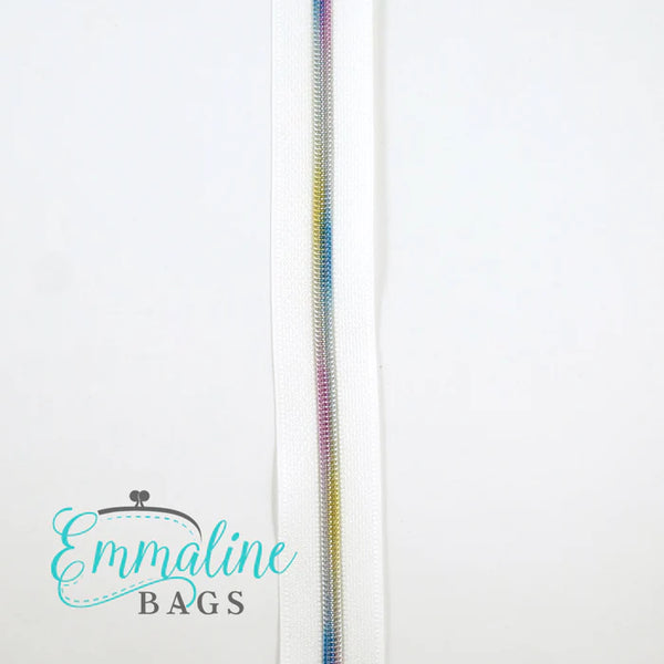 Emmaline 3 Yard #3 White Zipper With Rainbow Coil