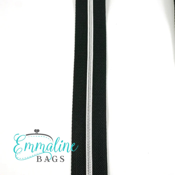 Emmaline 3 Yard #3 Black Zipper With Silver Coil