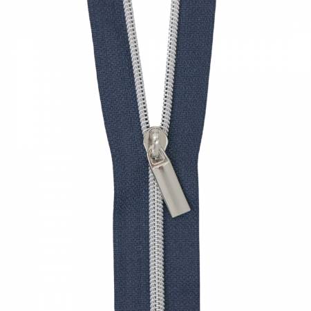 Navy #3 Nylon Nickel Coil Zippers: 3 Yards with 9 Pulls