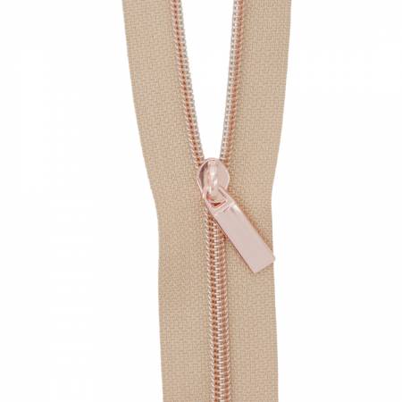 Natural #3 Nylon Rose Gold Coil Zippers: 3 Yards with 9 Pulls