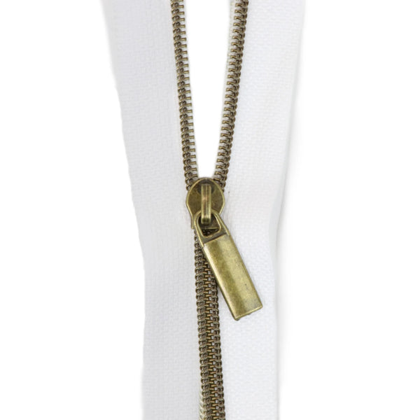 White #3 Nylon Antique Coil Zipper 3 Yards with 9 Pulls