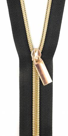 Copy of Black #5 Nylon Gold Coil Zippers: 3 Yards with 9 Pulls