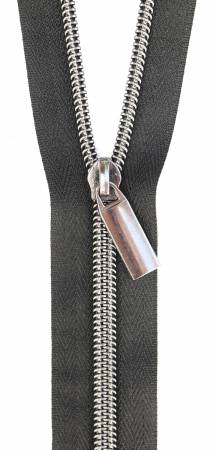 Black #5 Nylon Gunmetal Coil Zippers: 3 Yards with 9 Pulls