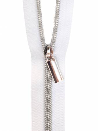 White #5 Nylon Nickel Coil Zippers: 3 Yards with 9 Pulls