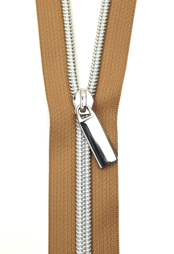 Natural #5 Nylon Nickel Coil Zipper 3 Yards with 9 Pulls