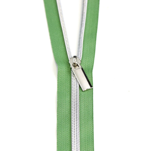 Magnolia #5 Nylon Nickel Coil Zipper 3 Yards with 9 Pulls