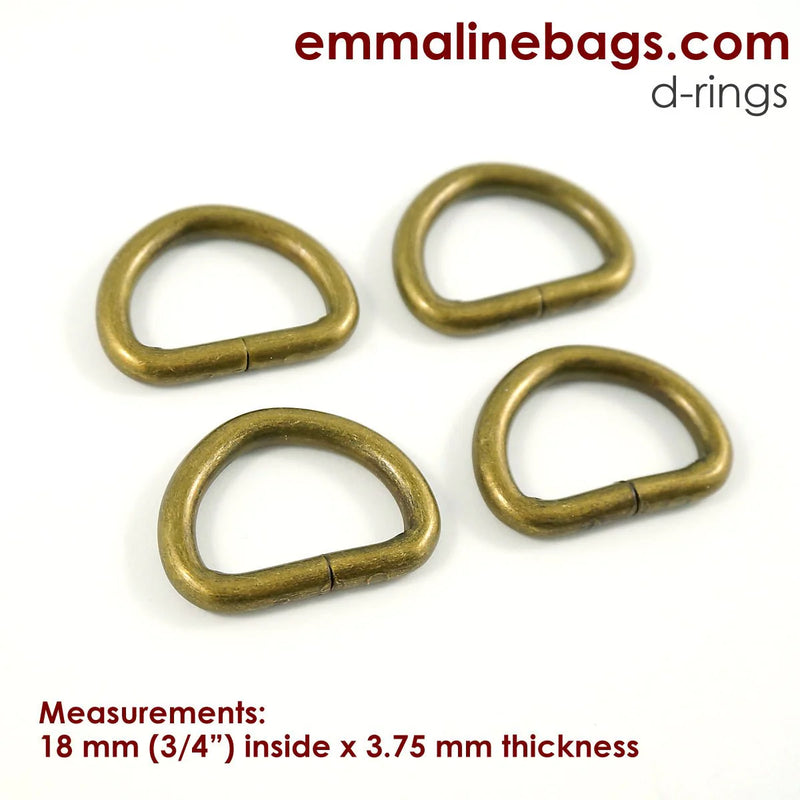 3/4" Antique D-Rings - Package of 4