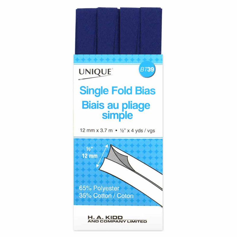 UNIQUE Single Fold Bias Tape 12mm x 3.7m - Royal Blue