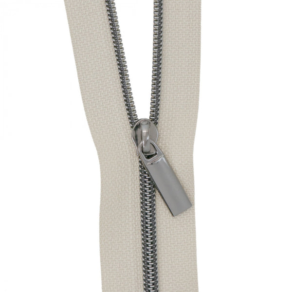 Beige #3 Nylon Gunmetal Coil Zippers: 3 Yards with 9 Pulls