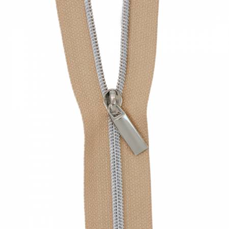 Natural #3 Nylon Nickel Coil Zippers: 3 Yards with 9 Pulls