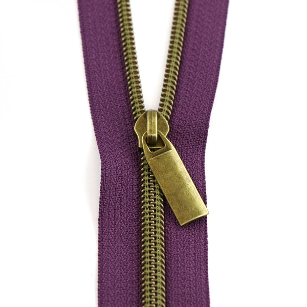 Purple #5 Nylon Antique Coil Zippers: 3 Yards with 9 Pulls