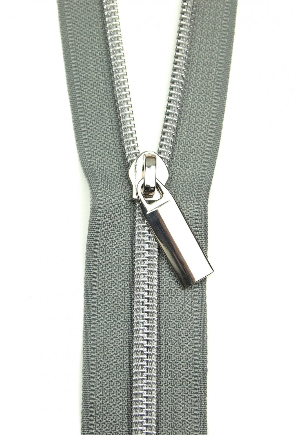 Size 5 Metallic Silver Zipper by the Yard With Silver Coil 3 Yards & 9  Regular donut Zipper Pulls 